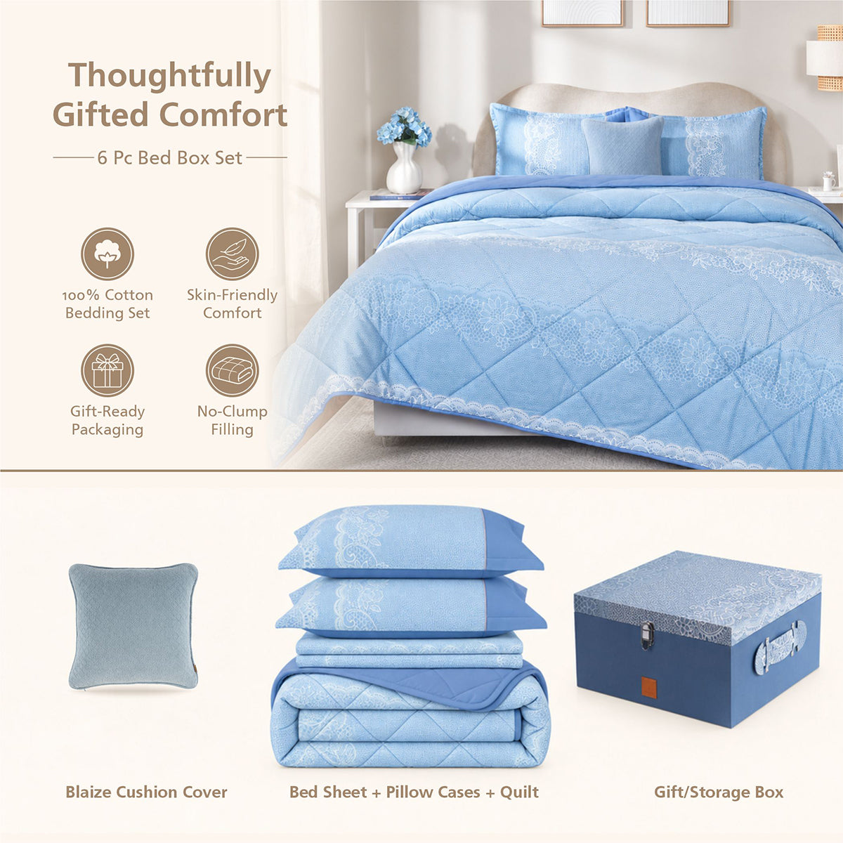 Bed Box Set 6 Pcs Set Filigree Heritage Garden Provincial Blue