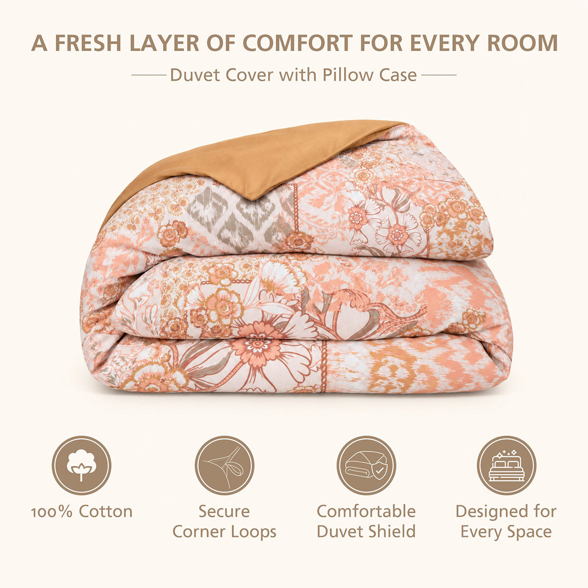 Duvet Cover with Pillow Case 100% Cotton Ethereal Floral Heritage Garden Dusty Coral