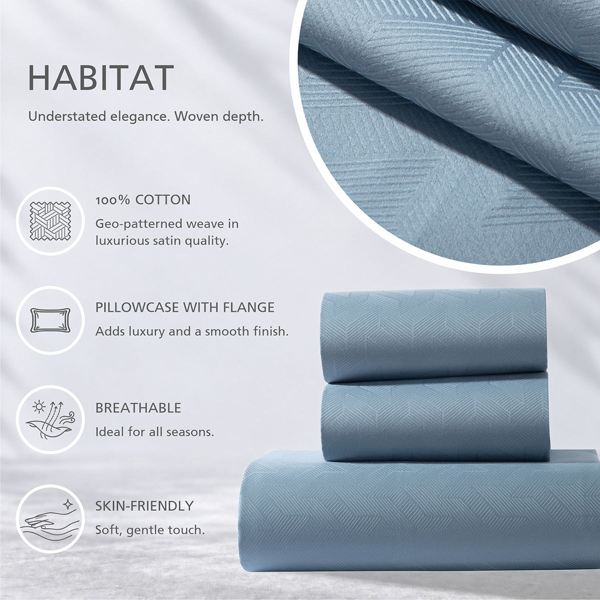 Bedsheet with Pillow Case Habitat 100% Cotton Jacquard Blue