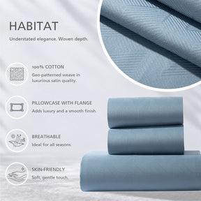 Bedsheet with Pillow Case Habitat 100% Cotton Jacquard Blue