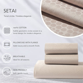 Bedsheet with Pillow Case Setai 100% Cotton Jacquard Beige