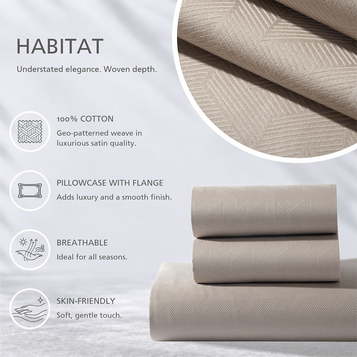 Bedsheet with Pillow Case Habitat 100% Cotton Jacquard Beige