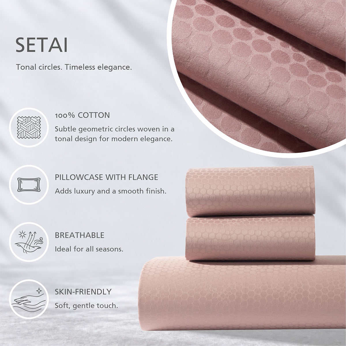 Bedsheet with Pillow Case Setai 100% Cotton Jacquard Blush