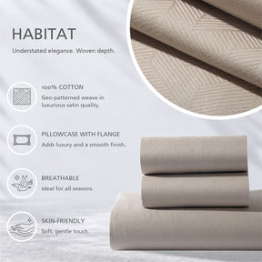 Bedsheet with Pillow Case Habitat 100% Cotton Jacquard Beige