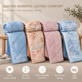Quilt 300GSM 100% Cotton Shell Filigree Heritage Garden Provincial Blue