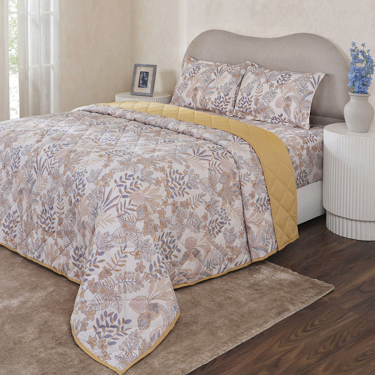 Hermosa Botanic Bloom Garden Muse 4Pcs Yellow Quilt Set