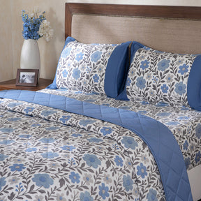 Hermosa Botanic Bloom Bloomscape 4Pcs Dusty Blue Quilt Set
