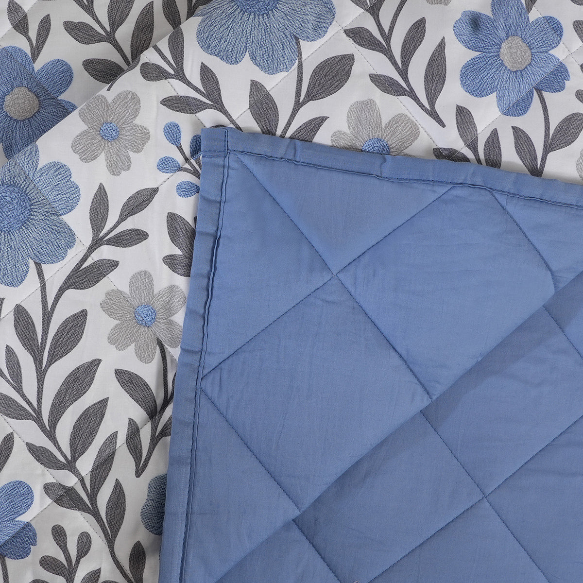 Hermosa Botanic Bloom Bloomscape 4Pcs Dusty Blue Quilt Set