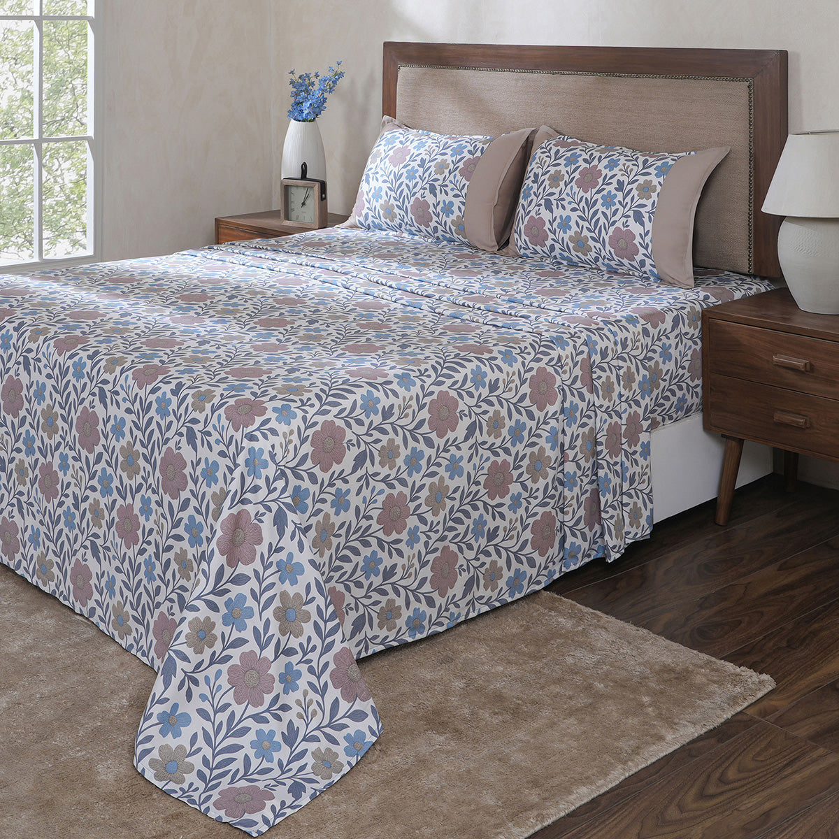 Hermosa Botanic Bloom Bloomscape 100% Cotton Printed Bedsheet with Pillow Case Canyon Clay