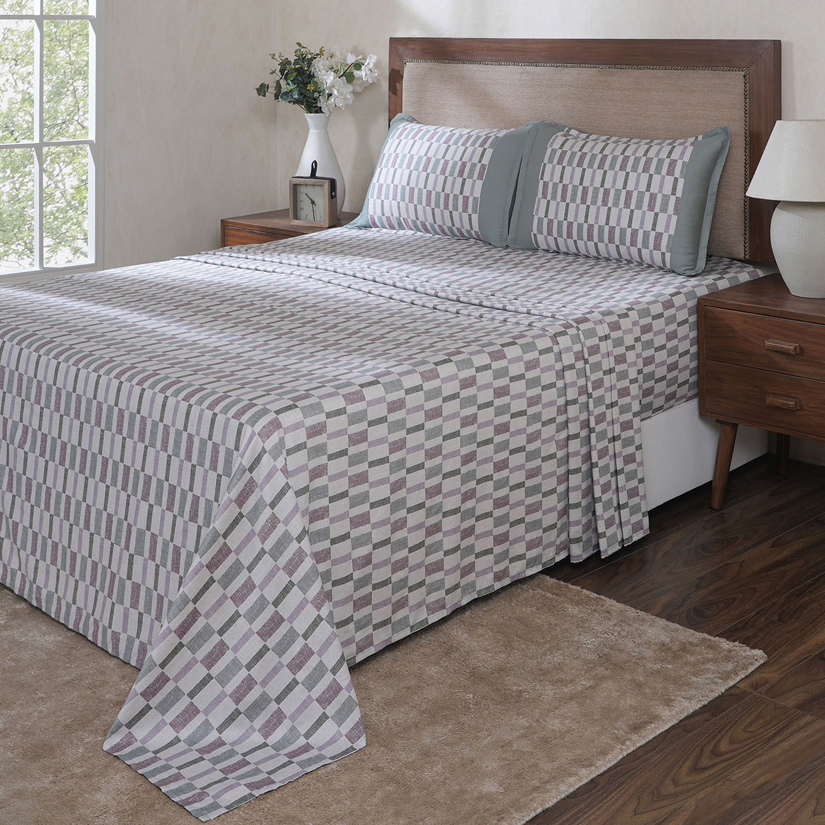 Hermosa Botanic Bloom Tactual 100% Cotton Printed Bedsheet with Pillow Case Twilight Green