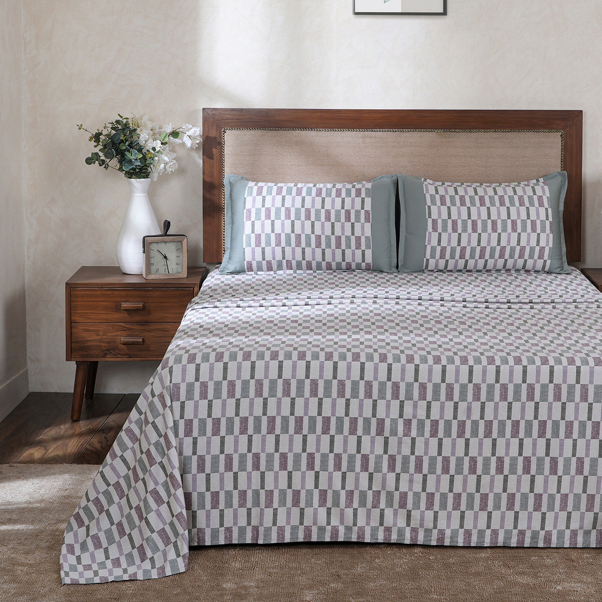 Hermosa Botanic Bloom Tactual 100% Cotton Printed Bedsheet with Pillow Case Twilight Green