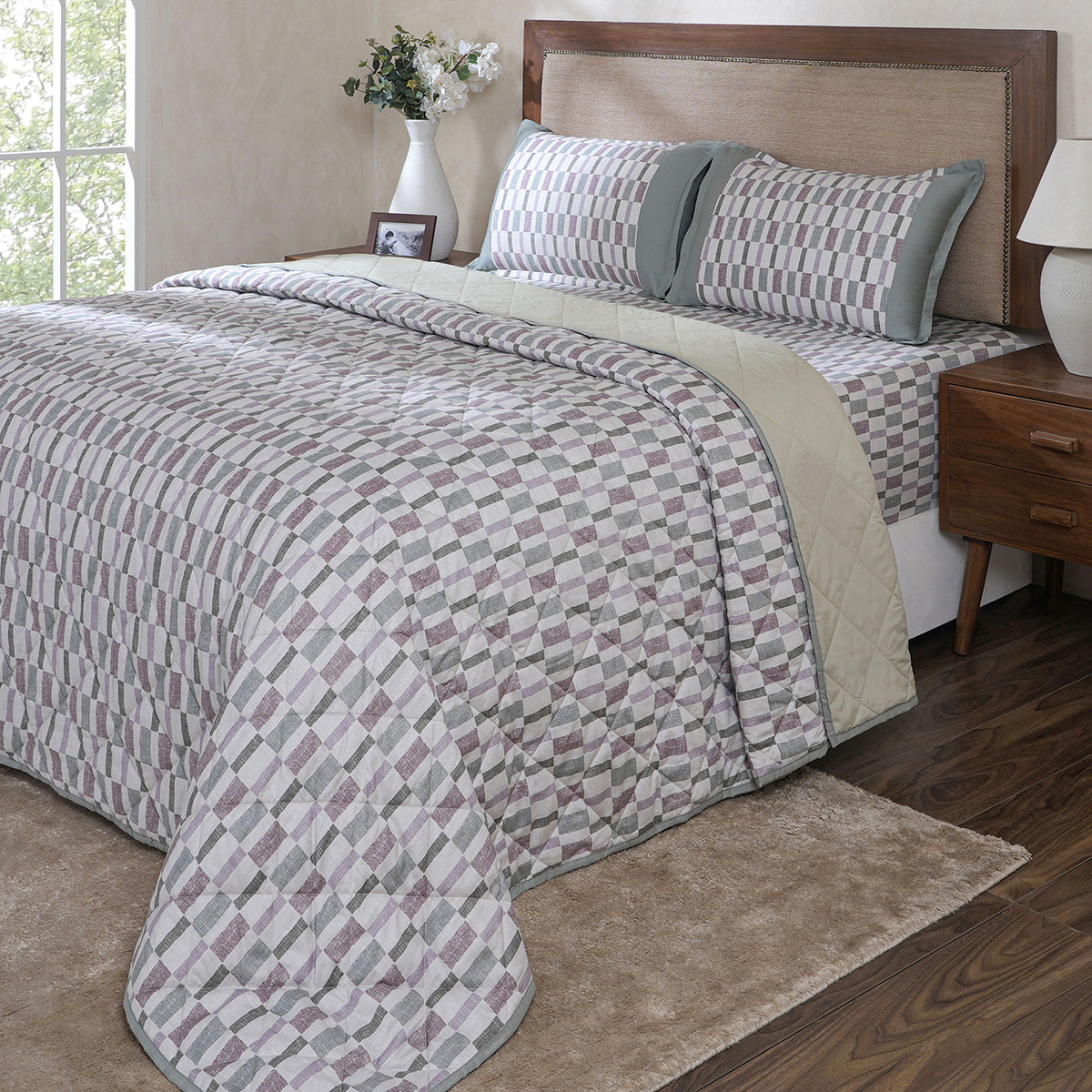 Hermosa Botanic Bloom Tactual 4Pcs Twilight Green Quilt Set