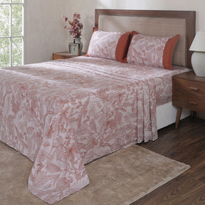 Hermosa Botanic Bloom Verlina 100% Cotton Printed Bedsheet with Pillow Case Rust