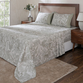 Hermosa Botanic Bloom Verlina 100% Cotton Printed Bedsheet with Pillow Case Green