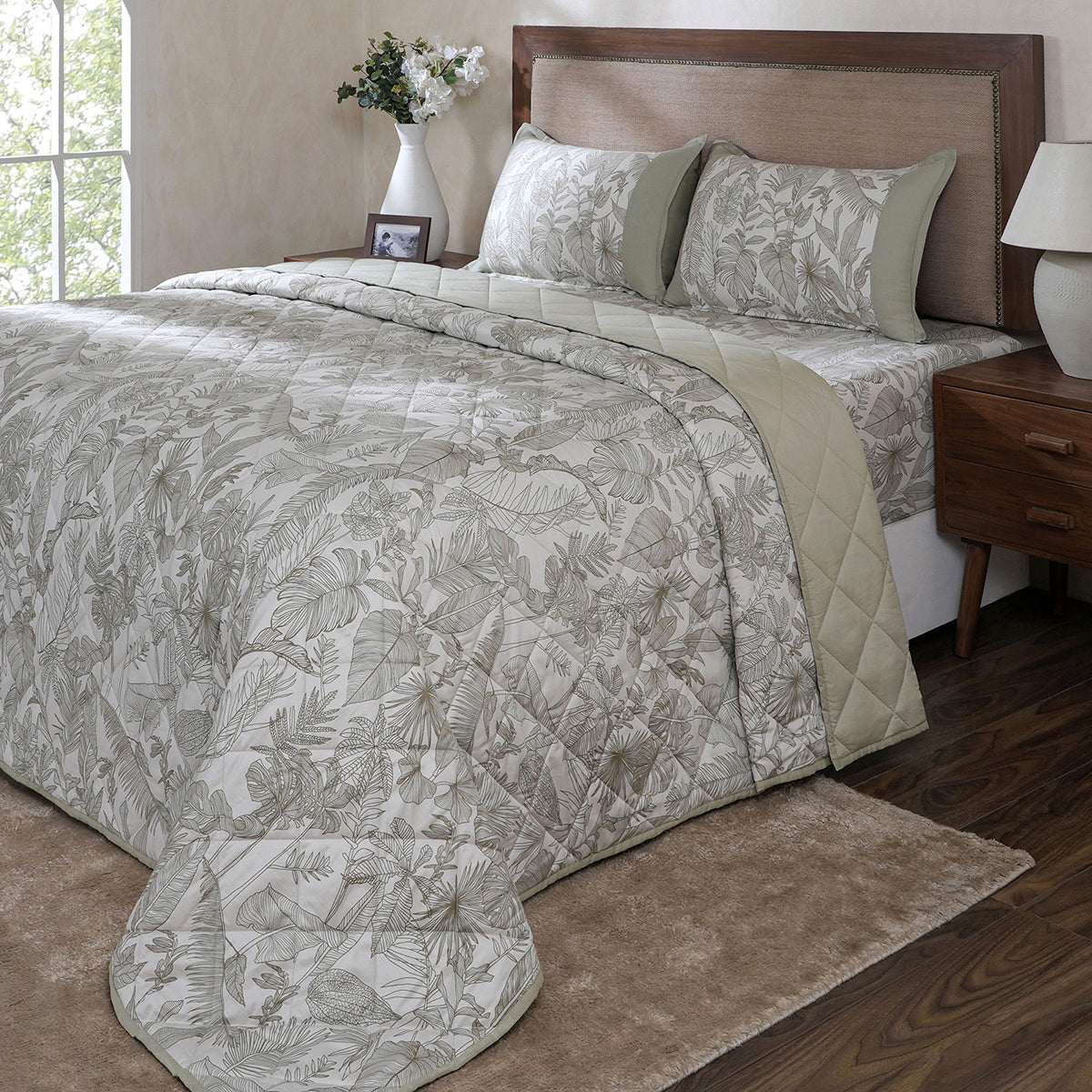 Hermosa Botanic Bloom Verlina 4Pcs Green Quilt Set