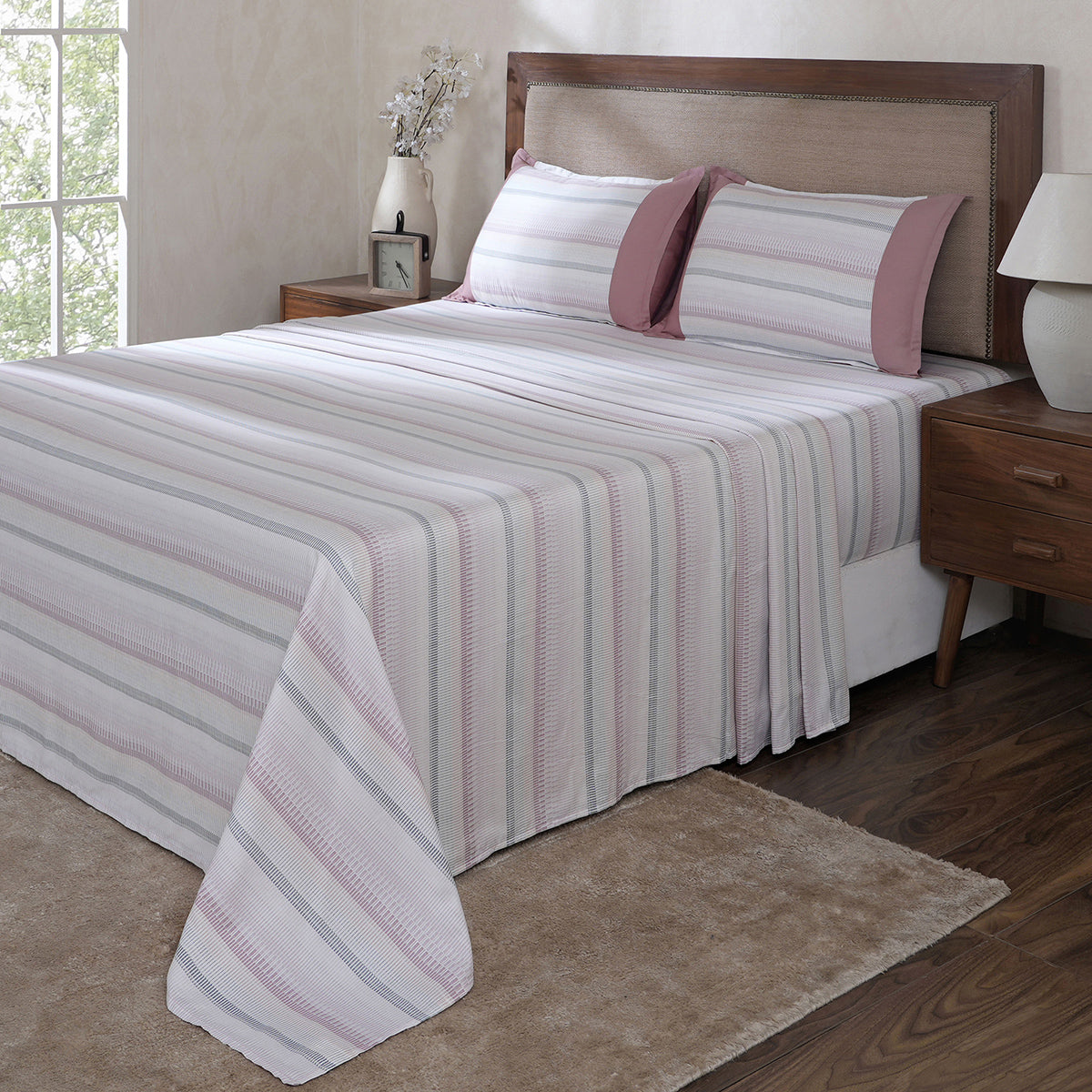 Hermosa Botanic Bloom Wovelle 100% Cotton Printed Bedsheet with Pillow Case Ash Rose