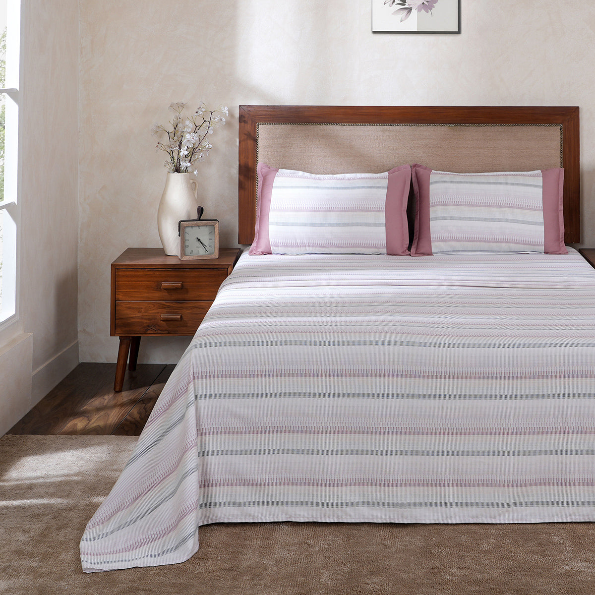 Hermosa Botanic Bloom Wovelle 100% Cotton Printed Bedsheet with Pillow Case Ash Rose