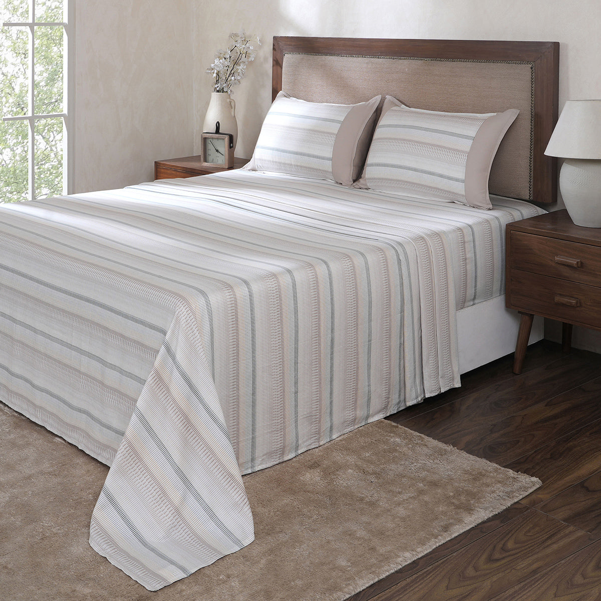 Hermosa Botanic Bloom Wovelle 100% Cotton Printed Bedsheet with Pillow Case Marzipan