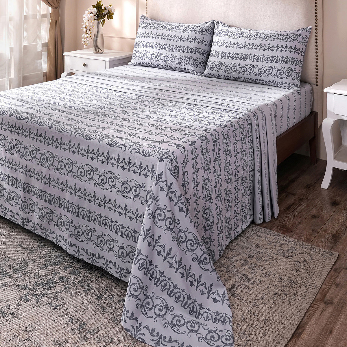 Ornamental Elegance Arablle 100% Cotton Bedsheet with Pillow Case Blue
