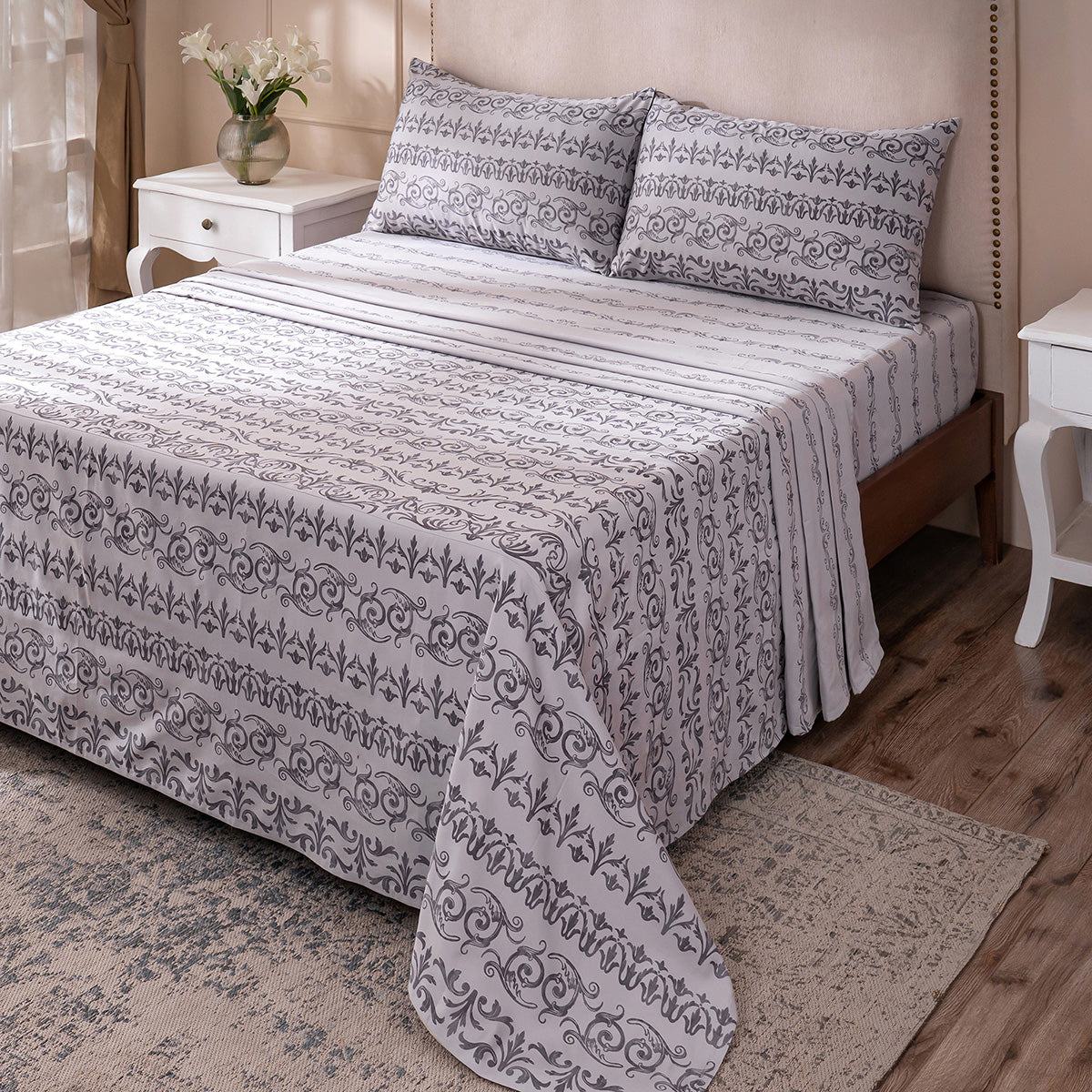 Ornamental Elegance Arablle 100% Cotton Bedsheet with Pillow Case Purple