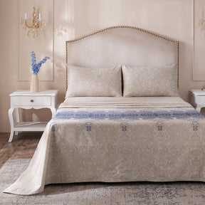 Ornamental Elegance Coronet 100% Cotton Bedsheet with Pillow Case Blue