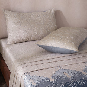 Ornamental Elegance Coronet 100% Cotton Bedsheet with Pillow Case Blue