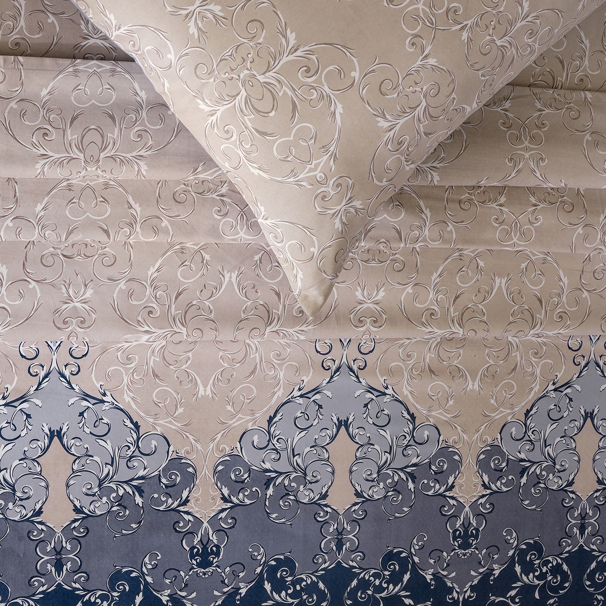 Ornamental Elegance Coronet 100% Cotton Bedsheet with Pillow Case Blue