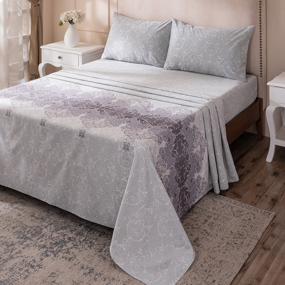 Ornamental Elegance Coronet 100% Cotton Bedsheet with Pillow Case Purple