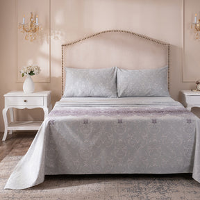 Ornamental Elegance Coronet 100% Cotton Bedsheet with Pillow Case Purple