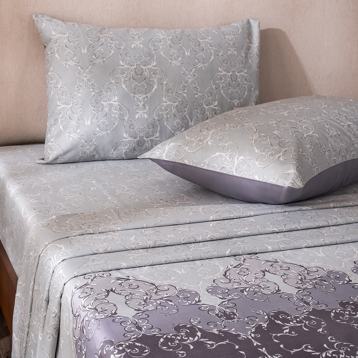 Ornamental Elegance Coronet 100% Cotton Bedsheet with Pillow Case Purple