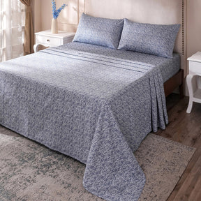 Ornamental Elegance Splendid 100% Cotton Bedsheet with Pillow Case Blue