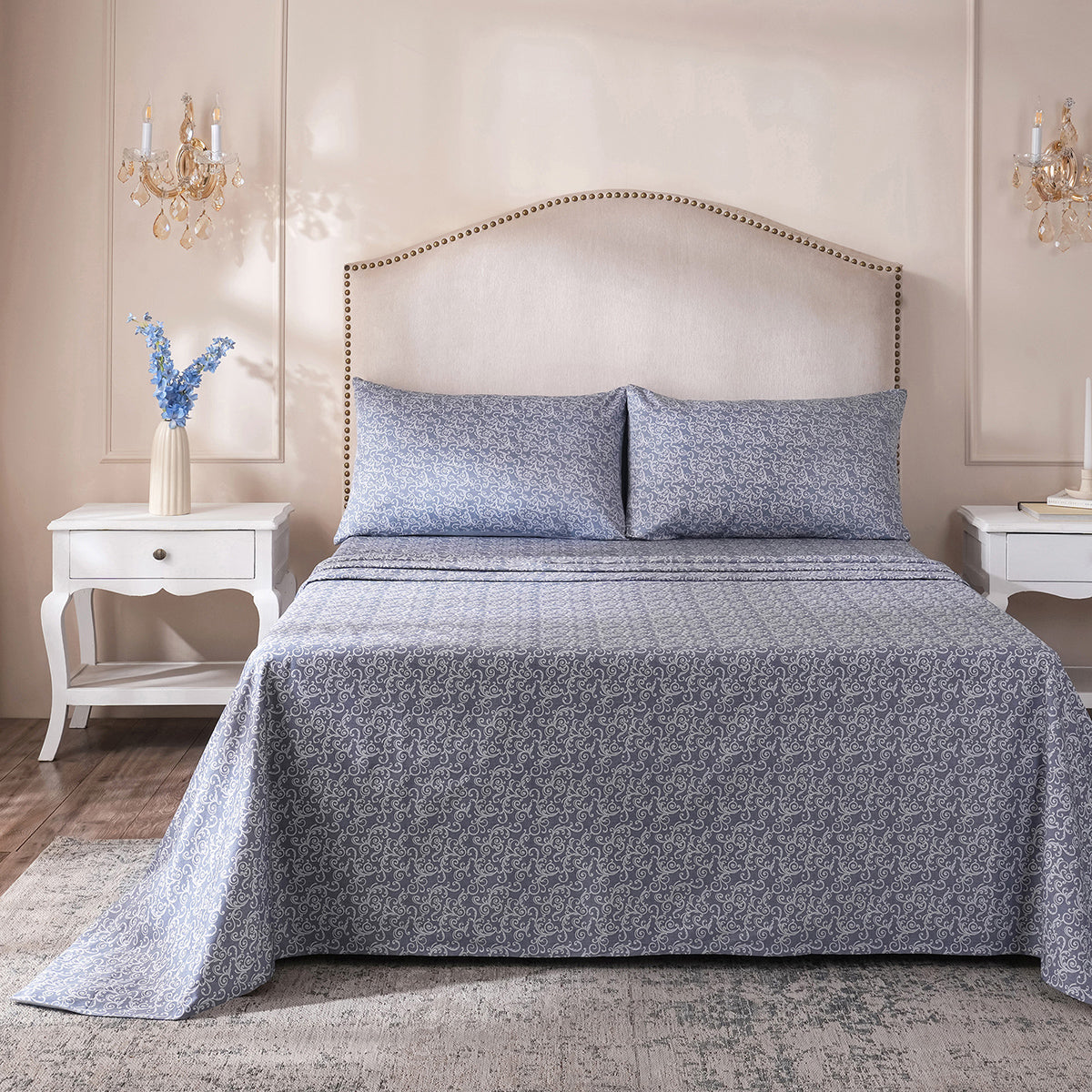 Ornamental Elegance Splendid 100% Cotton Bedsheet with Pillow Case Blue