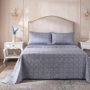 Ornamental Elegance Splendid 100% Cotton Bedsheet with Pillow Case Blue