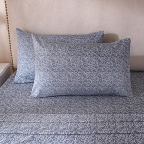 Ornamental Elegance Splendid 100% Cotton Bedsheet with Pillow Case Blue