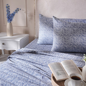 Ornamental Elegance Splendid 100% Cotton Bedsheet with Pillow Case Blue