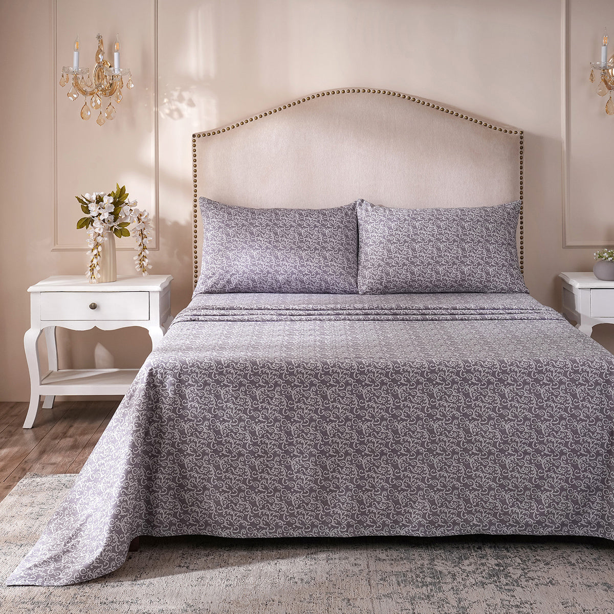 Ornamental Elegance Splendid 100% Cotton Bedsheet with Pillow Case Purple