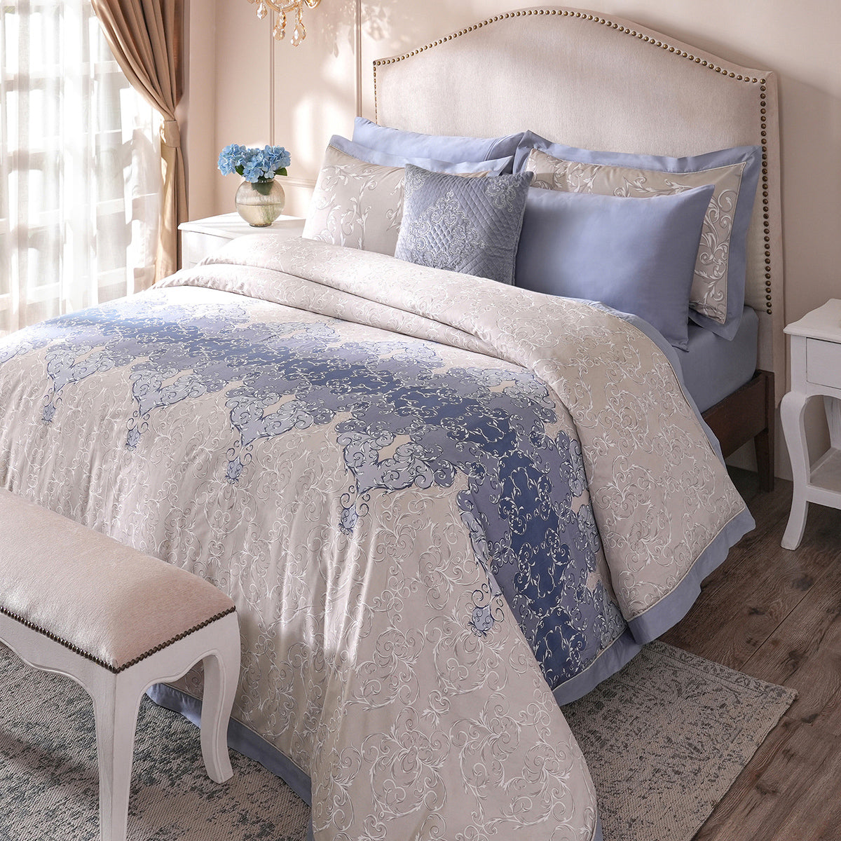 Ornamental Elegance Coronet 8Pcs Duvet Cover Set Blue