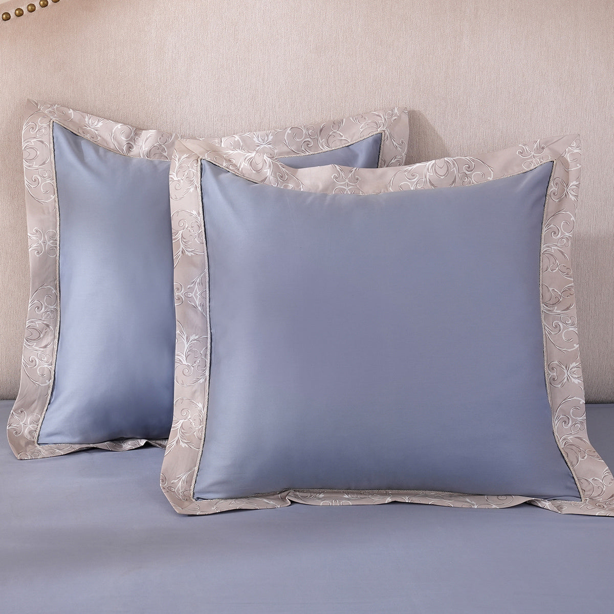 Ornamental Elegance Coronet 100% Cotton Pillow Case Euro Set Blue