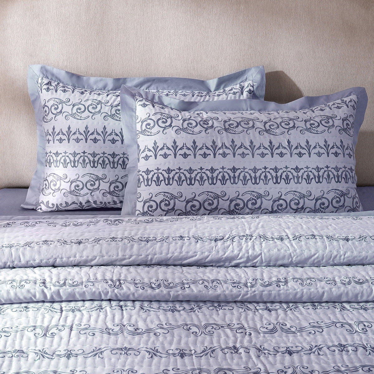 Ornamental Elegance Arabelle Fabric-100% Cotton, Filling-100% Polyester Pillow Sham Set Blue