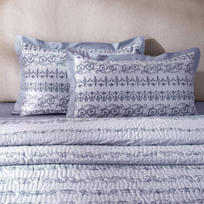 Ornamental Elegance Arabelle Fabric-100% Cotton, Filling-100% Polyester Pillow Sham Set Blue