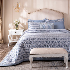 Ornamental Elegance Arabelle 100% Cotton 8Pcs Quilt/Qulited Bed Cover Set Blue