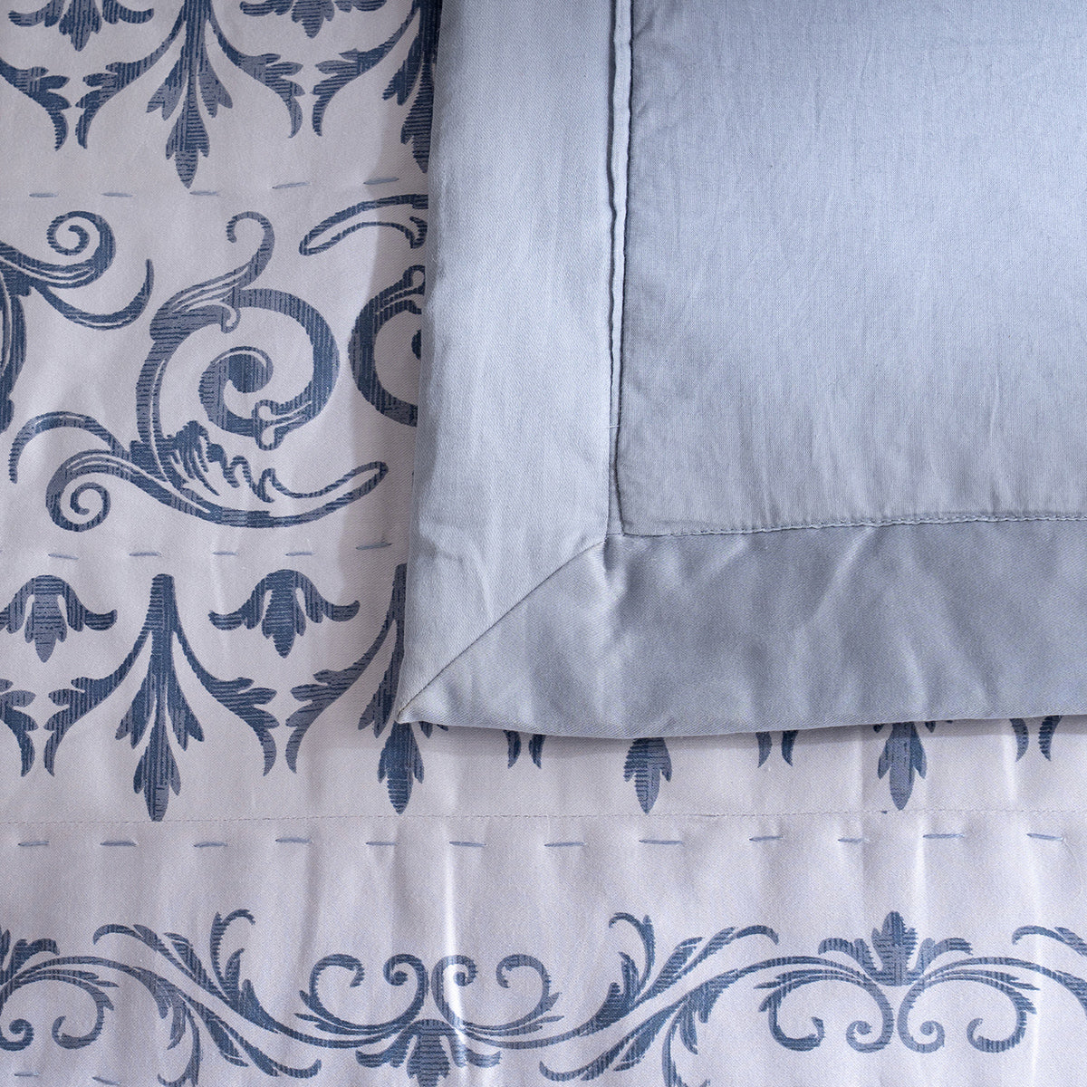 Ornamental Elegance Arabelle 100% Cotton 8Pcs Quilt/Qulited Bed Cover Set Blue