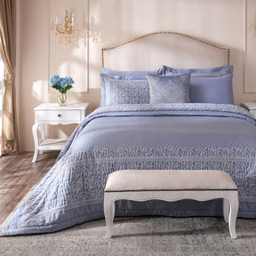 Ornamental Elegance Splendid 100% Cotton 8Pcs Quilt/Qulited Bed Cover Set Blue