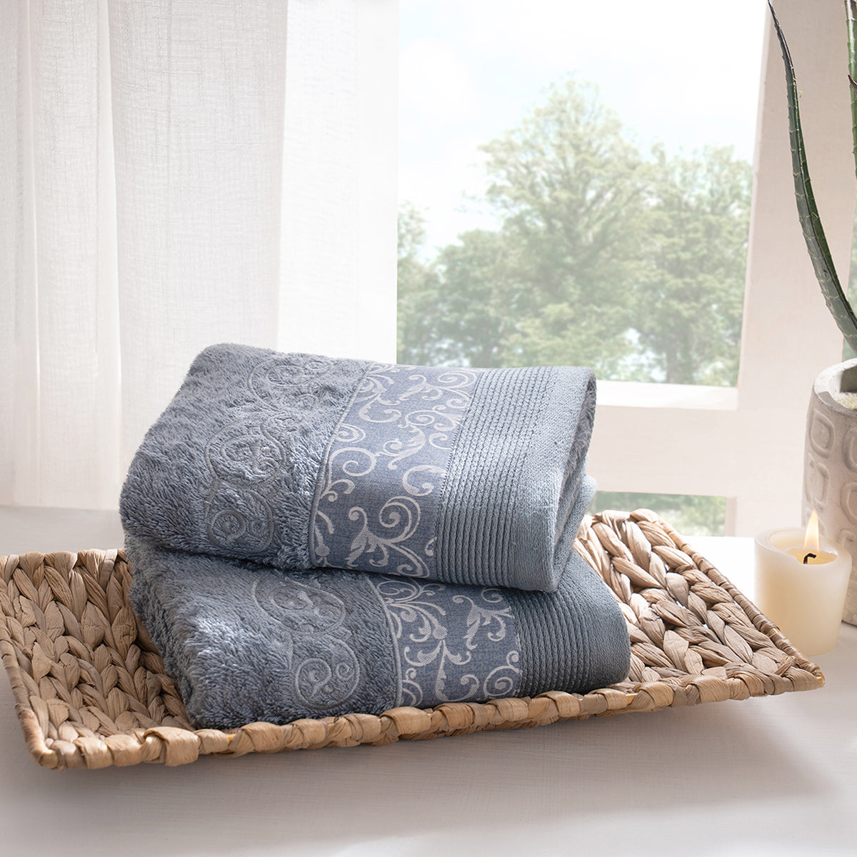 Selene Embroidery Machine 100% Cotton Towel Blue