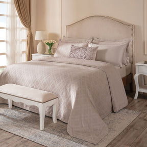 Ornamental Elegance Flip Flop Self Texture Beige Bed Cover/Bed Spread