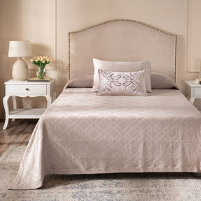 Ornamental Elegance Flip Flop Self Texture Beige Bed Cover/Bed Spread