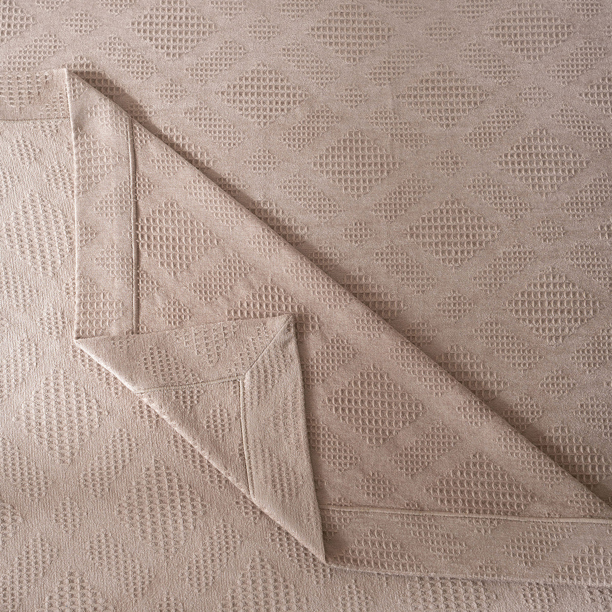 Ornamental Elegance Flip Flop Self Texture Beige Bed Cover/Bed Spread