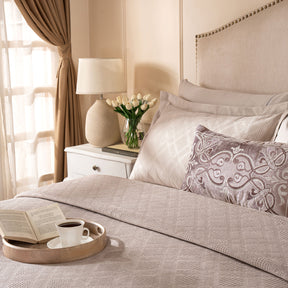 Ornamental Elegance Flip Flop Self Texture Beige Bed Cover/Bed Spread