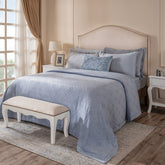 Ornamental Elegance Flip Flop Self Texture Blue Bed Cover/Bed Spread