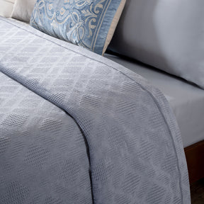 Ornamental Elegance Flip Flop Self Texture Blue Bed Cover/Bed Spread